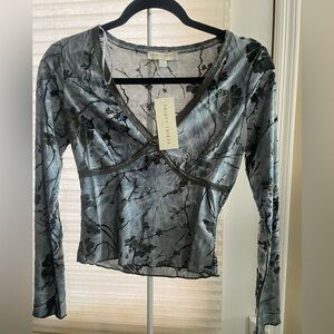 Thirty Thirty Sheer Blue and Green Floral Blouse